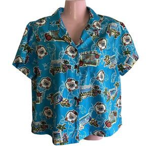 Hilo Hattie Shirt Womens Large Hawaiian Camp Cat Dog Pet Print Coconut Buttons